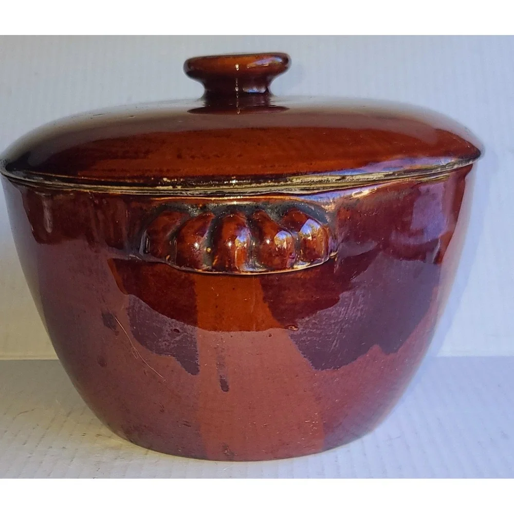 Vintage Old Hickory 3 Pc. Duchess‎ Brown Stoneware Pot, Lid and Strainer Insert